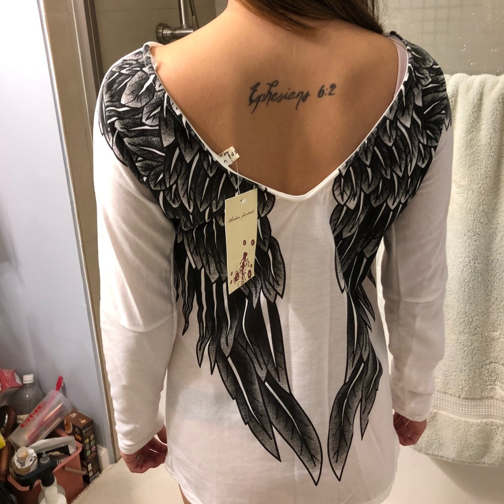 NWT white angle v neck back shirt